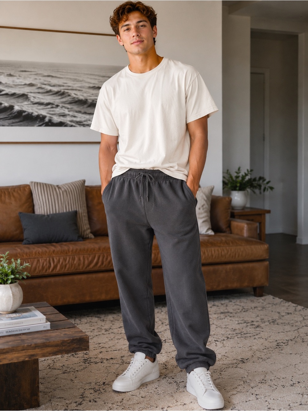 No Boundaries Men's Dark Gray Drawstring Joggers